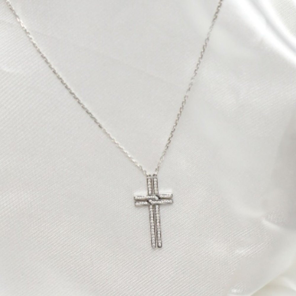 CARTIER Cross Necklace Diamond B7211400 Silver - Picture 1 of 4